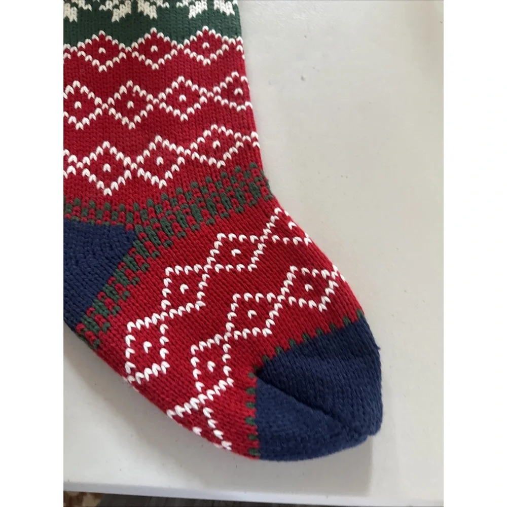 Target Wondershop Knit Fair Isle Holiday Christmas Stocking Blue Red White Poms